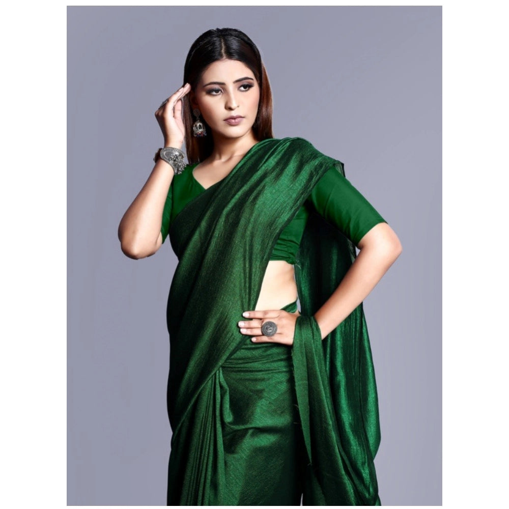 Women's Vichitra Solid Saree With Unstitched Blouse (Green, 5-5 Mtrs)