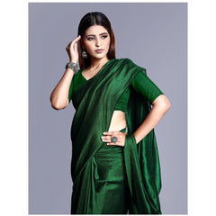 Women's Vichitra Solid Saree With Unstitched Blouse (Green, 5-5 Mtrs)