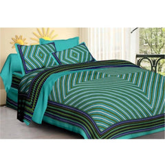 Cotton Printed Queen Size Bedsheet With 2 Pillow Covers (Green, 90x100 Inch)