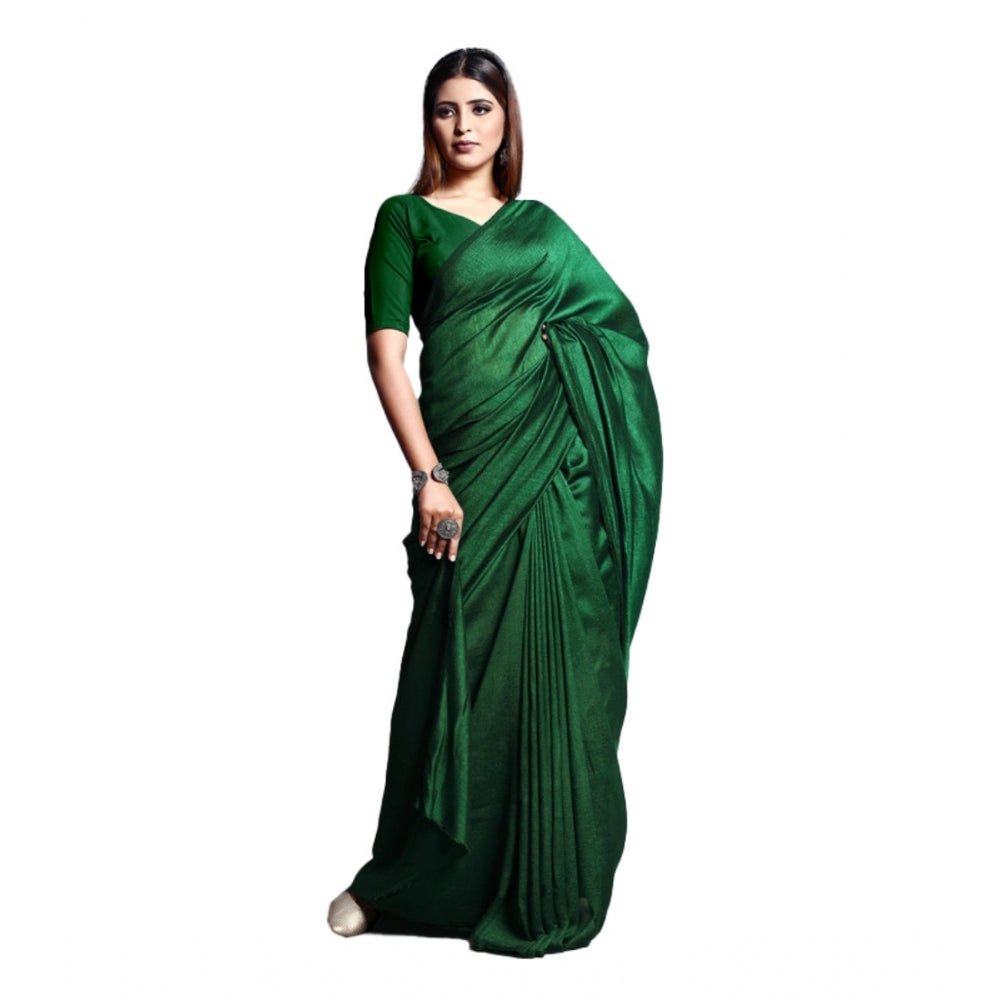 Women's Vichitra Solid Saree With Unstitched Blouse (Green, 5-5 Mtrs)