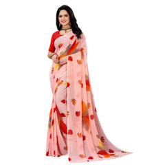 Women's Georgette Printed Saree With Unstitched Blouse (Pink, 5-5 Mtrs)