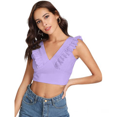 Women's Polyester Solid Sleeveless Shoulder Straps Top (Purple)