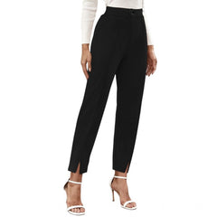 Women's Polyester Solid With Pocket Pant (Black)