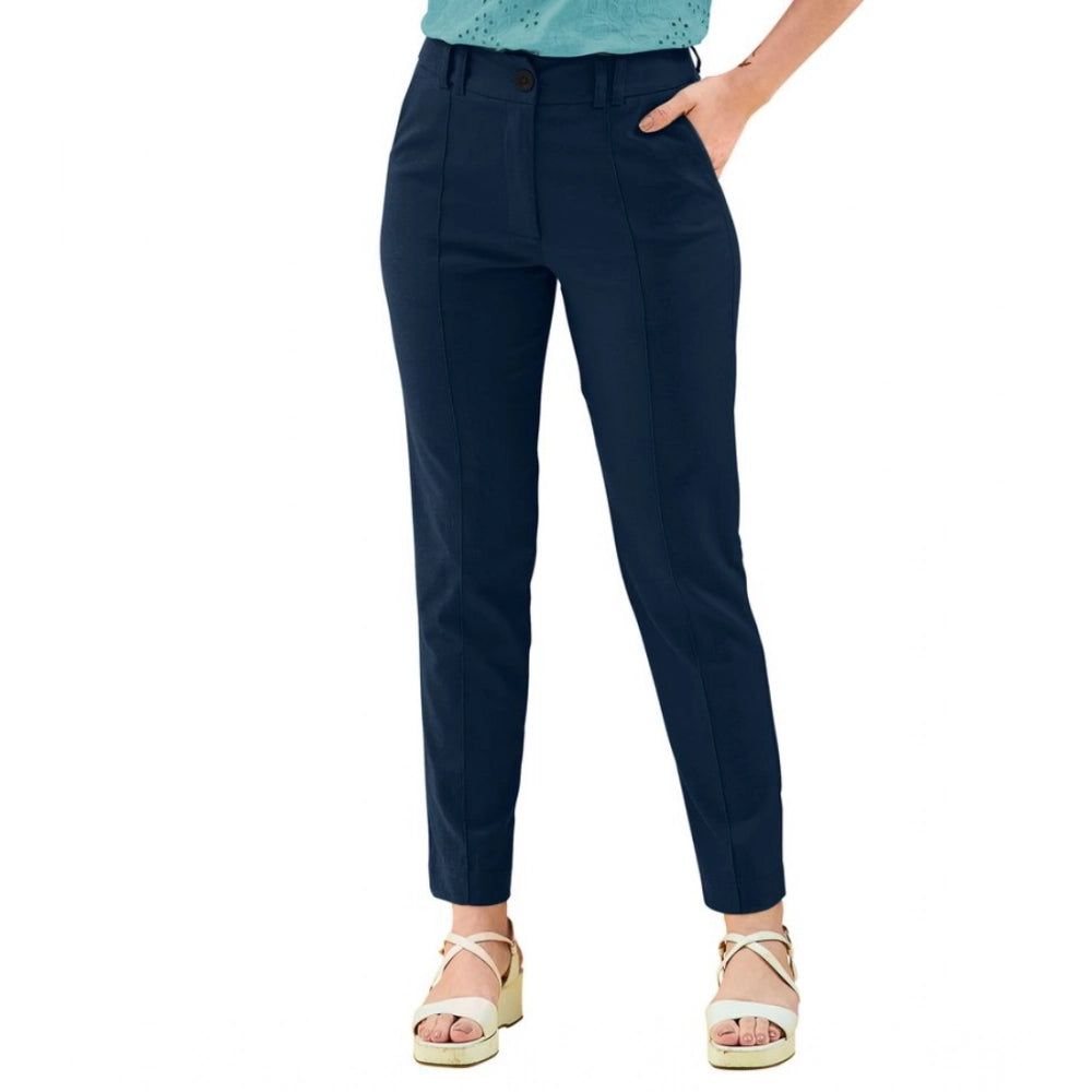 Women's Polyester Solid With Pocket Pant (Blue)