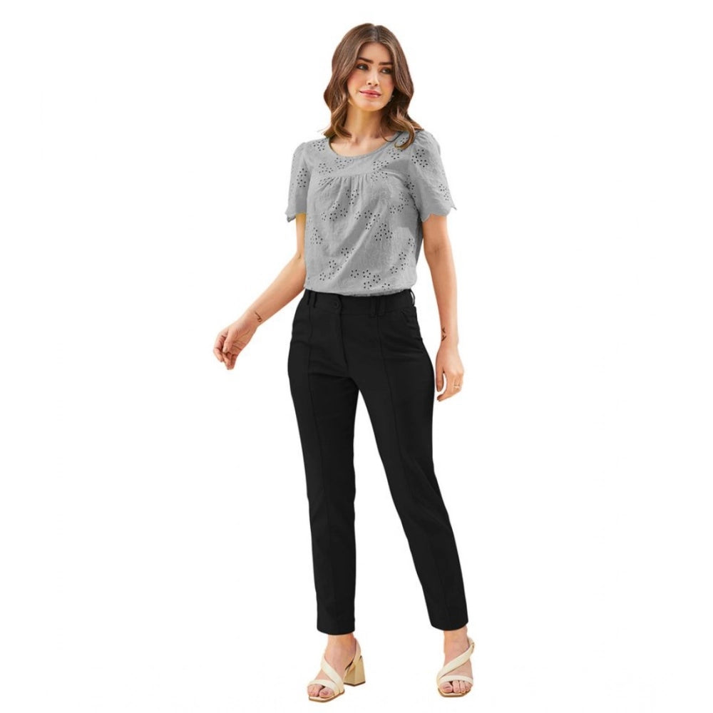 Women's Polyester Solid With Pocket Pant (Black)