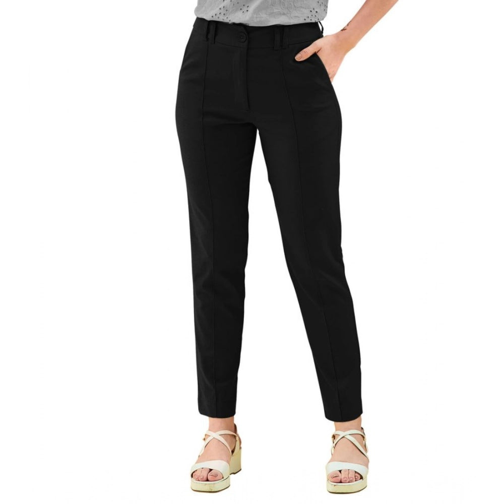 Women's Polyester Solid With Pocket Pant (Black)