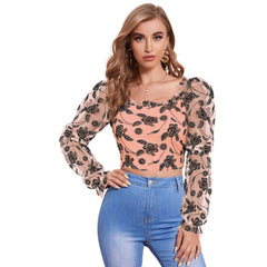 Women's Polyester Solid Full Sleeves Square Collar Top (Peach)