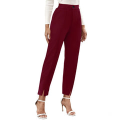 Women's Polyester Solid With Pocket Pant (Maroon)