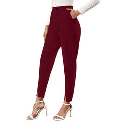 Women's Polyester Solid With Pocket Pant (Maroon)