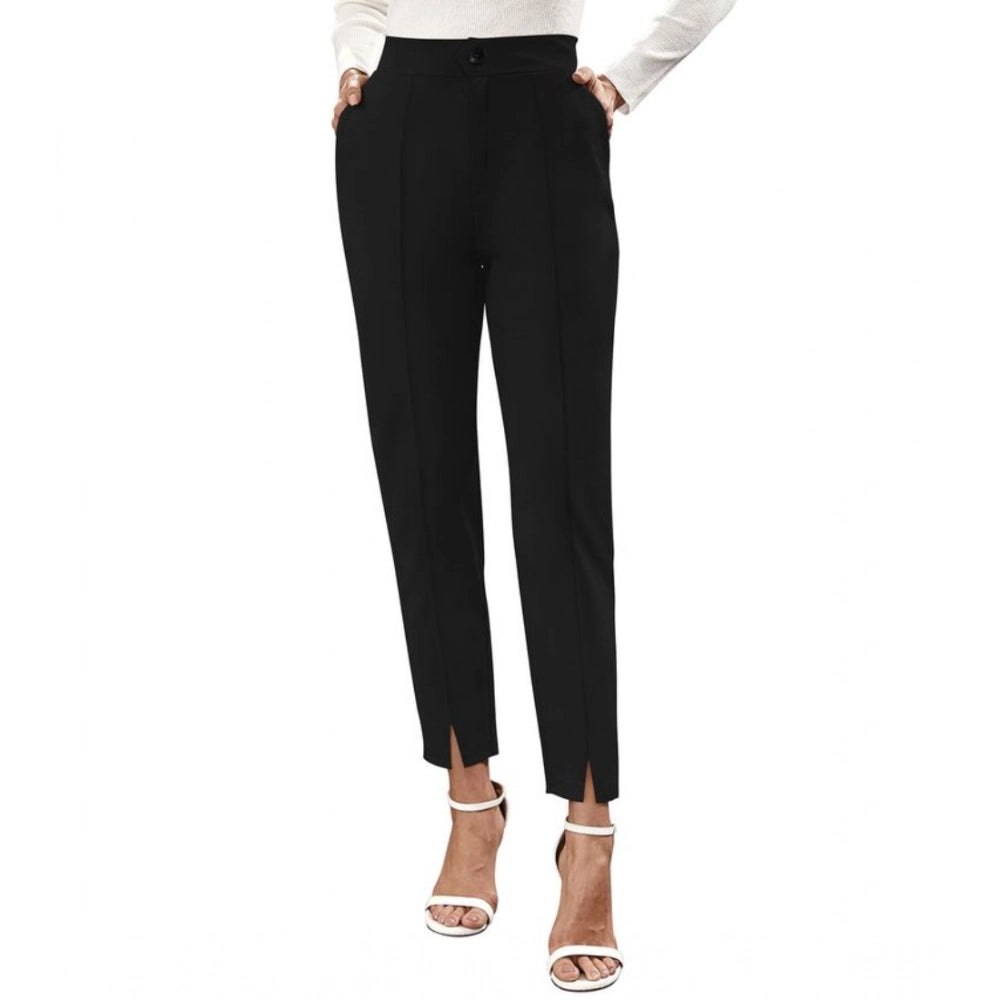 Women's Polyester Solid With Pocket Pant (Black)