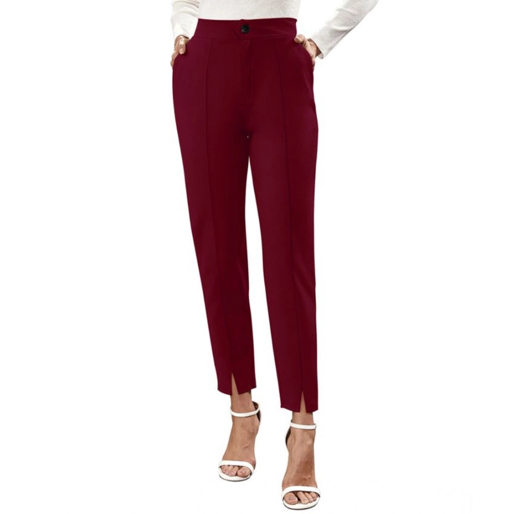 Women's Polyester Solid With Pocket Pant (Maroon)