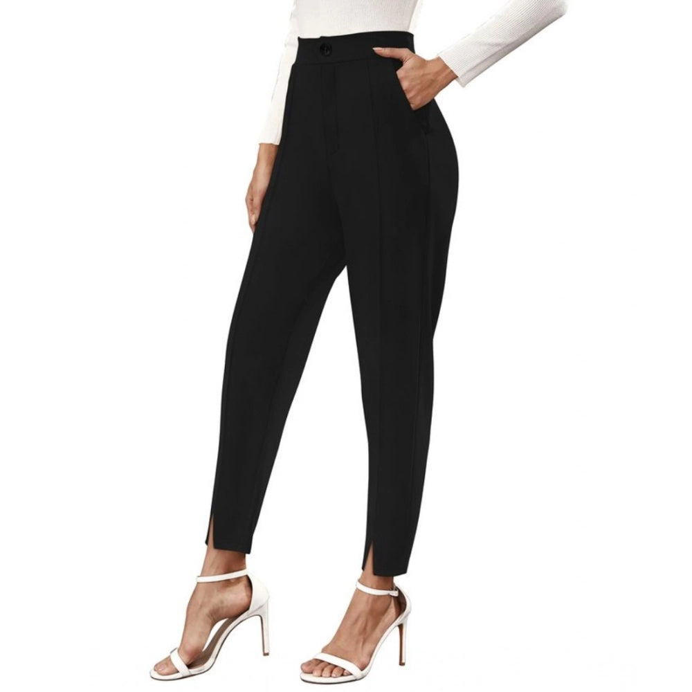 Women's Polyester Solid With Pocket Pant (Black)