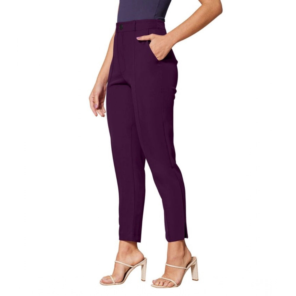 Women's Polyester Solid With Pocket Pant (Wine)