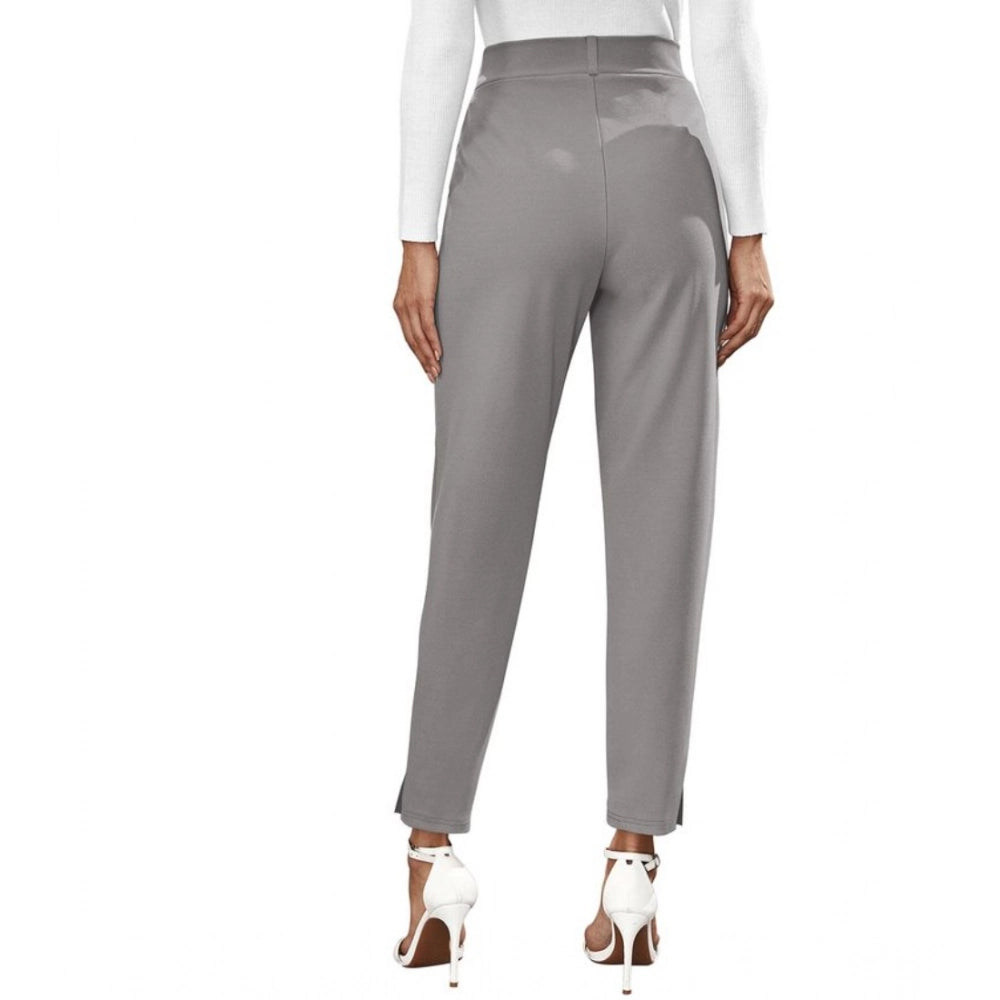 Women's Polyester Solid With Pocket Pant (Grey)