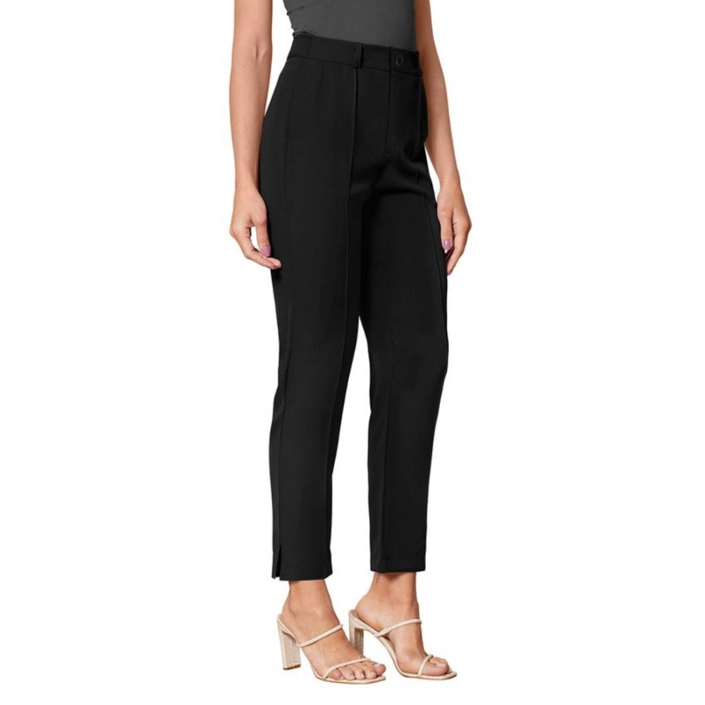 Women's Polyester Solid With Pocket Pant (Black)