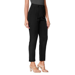 Women's Polyester Solid With Pocket Pant (Black)