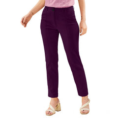 Women's Polyester Solid With Pocket Pant (Wine)