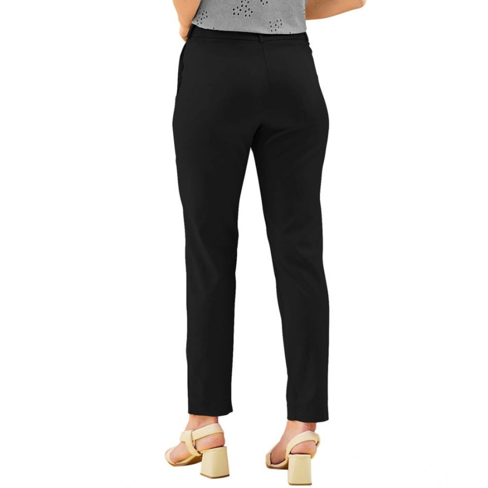 Women's Polyester Solid With Pocket Pant (Black)