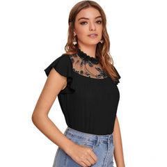 Women's Polyester Solid Cap Sleeve Sweetheart Neck Top (Black)