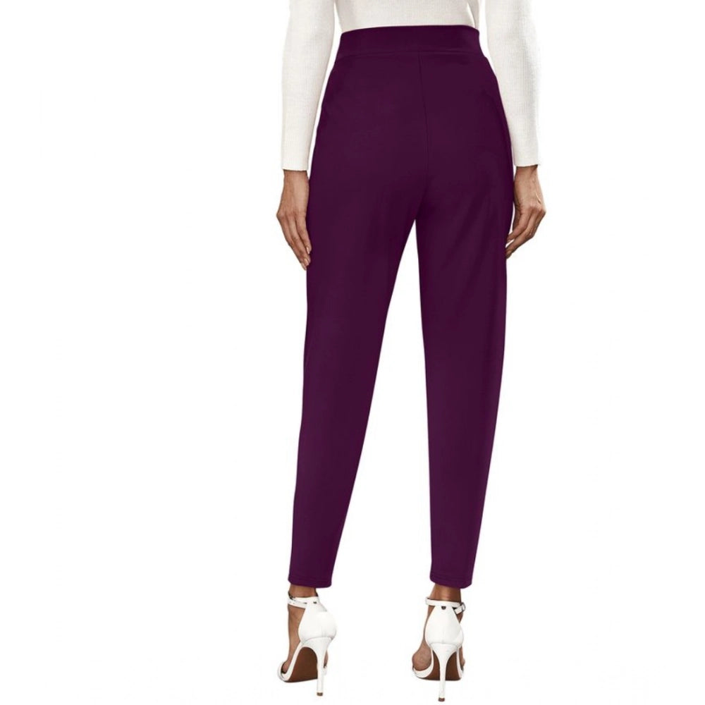 Women's Polyester Solid With Pocket Pant (Wine)