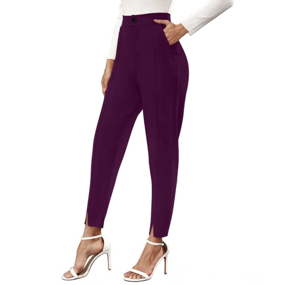 Women's Polyester Solid With Pocket Pant (Wine)