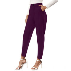 Women's Polyester Solid With Pocket Pant (Wine)