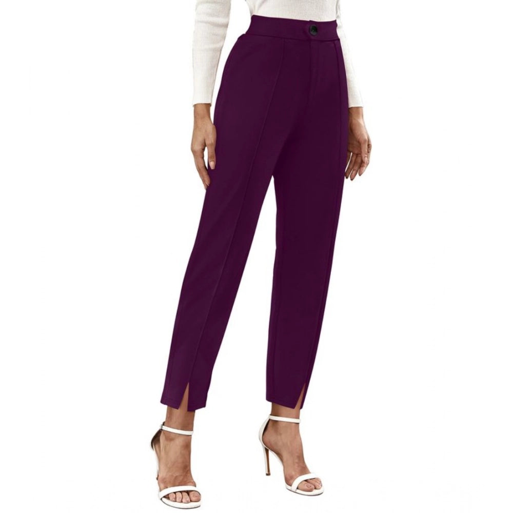 Women's Polyester Solid With Pocket Pant (Wine)