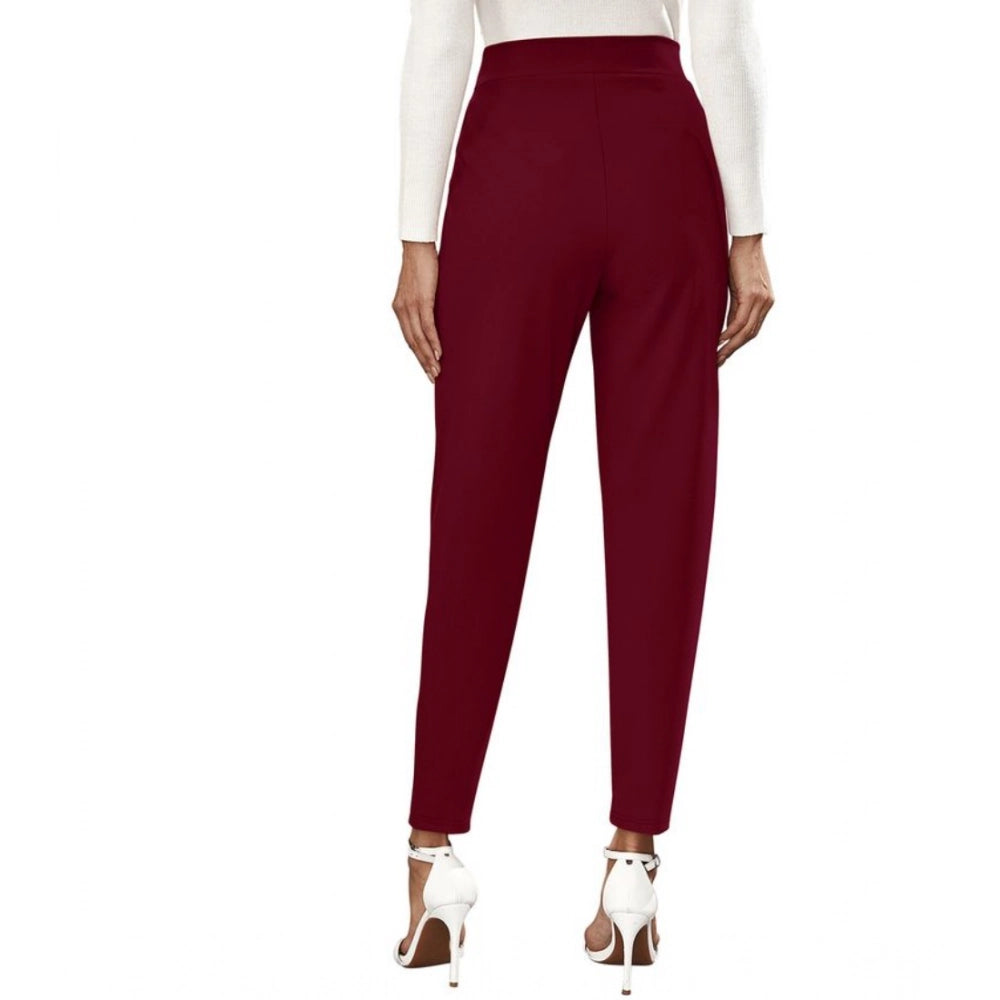 Women's Polyester Solid With Pocket Pant (Maroon)