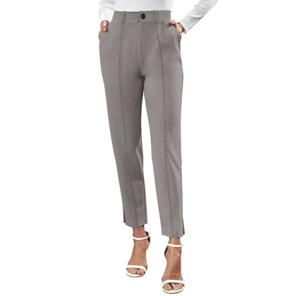 Women's Polyester Solid With Pocket Pant (Grey)