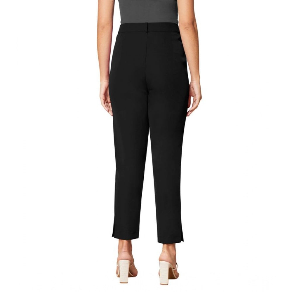 Women's Polyester Solid With Pocket Pant (Black)