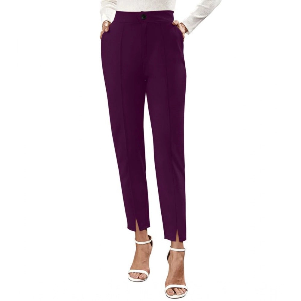 Women's Polyester Solid With Pocket Pant (Wine)