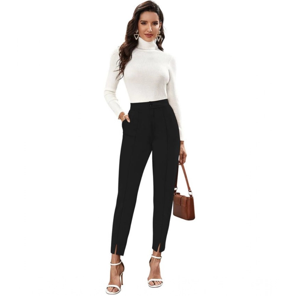 Women's Polyester Solid With Pocket Pant (Black)