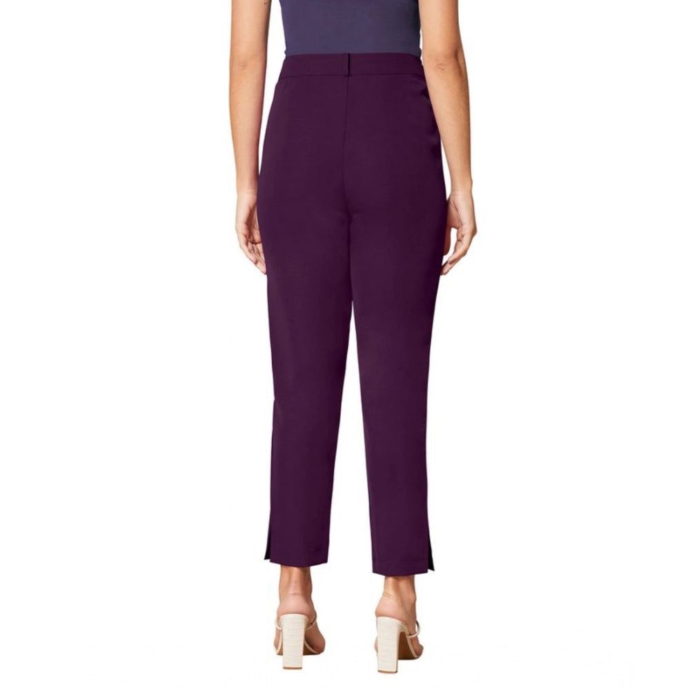 Women's Polyester Solid With Pocket Pant (Wine)