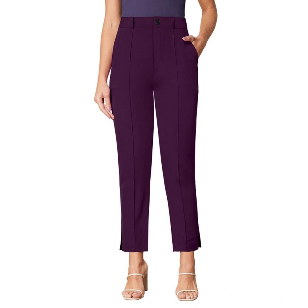 Women's Polyester Solid With Pocket Pant (Wine)