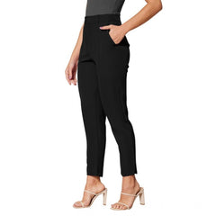 Women's Polyester Solid With Pocket Pant (Black)