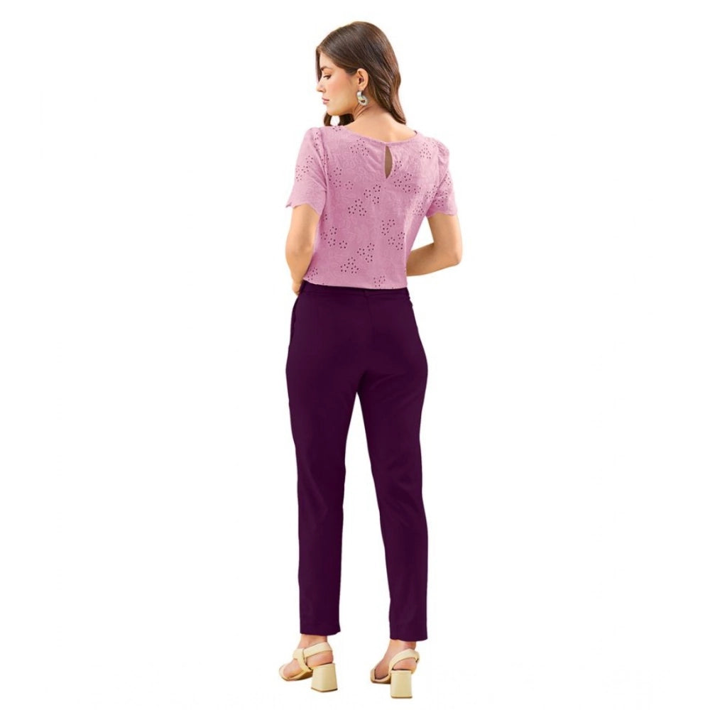 Women's Polyester Solid With Pocket Pant (Wine)