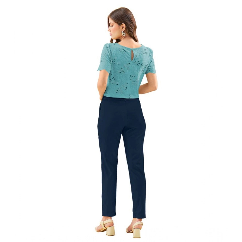 Women's Polyester Solid With Pocket Pant (Blue)