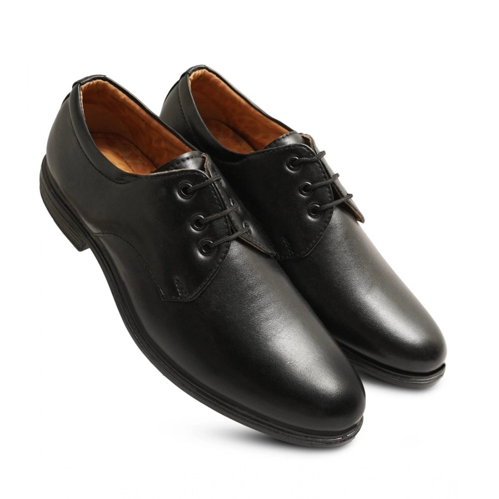 Men's Casual Faux Leather Solid Lace-Up Formal Shoes (Black)