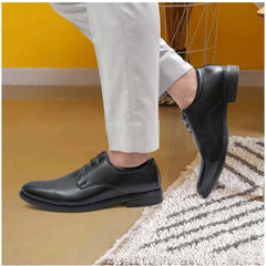 Men's Casual Faux Leather Solid Lace-Up Formal Shoes (Black)