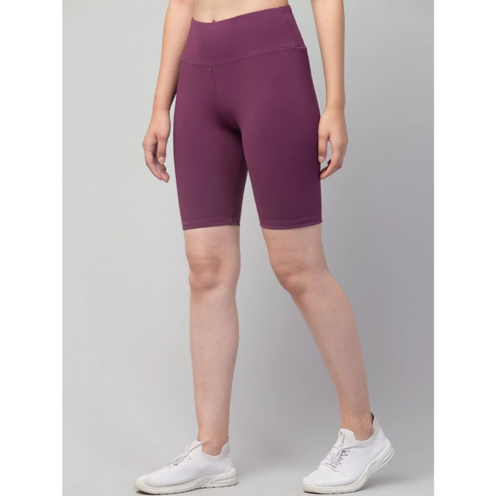 Women's Polyester Solid Above Knee High-Rise Shorts (Purple)