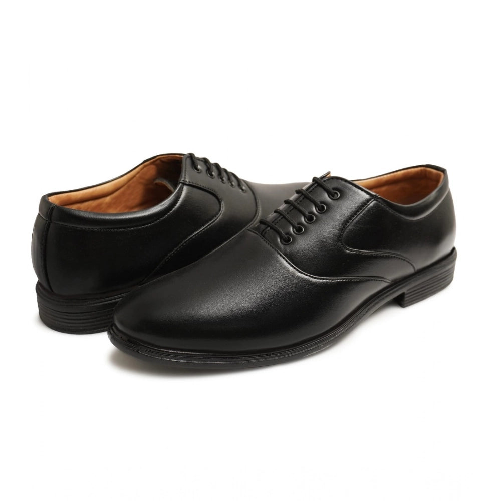 Men's Casual Faux Leather Solid Lace-Up Formal Shoes (Black)