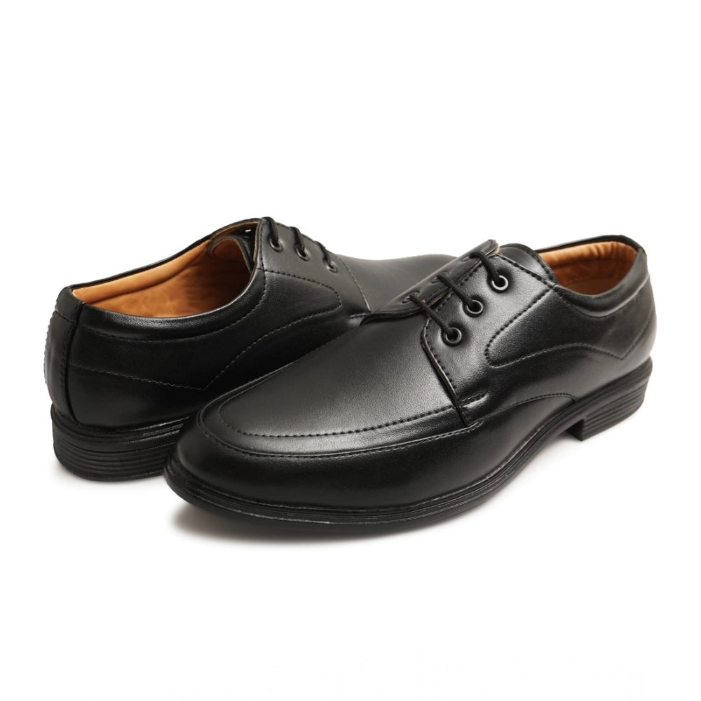 Men's Casual Faux Leather Solid Lace-Up Formal Shoes (Black)