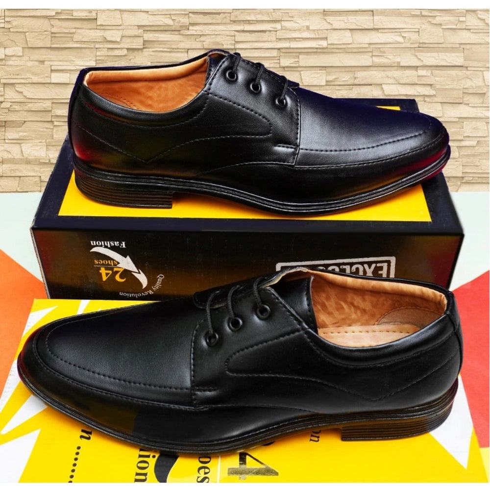 Men's Casual Faux Leather Solid Lace-Up Formal Shoes (Black)