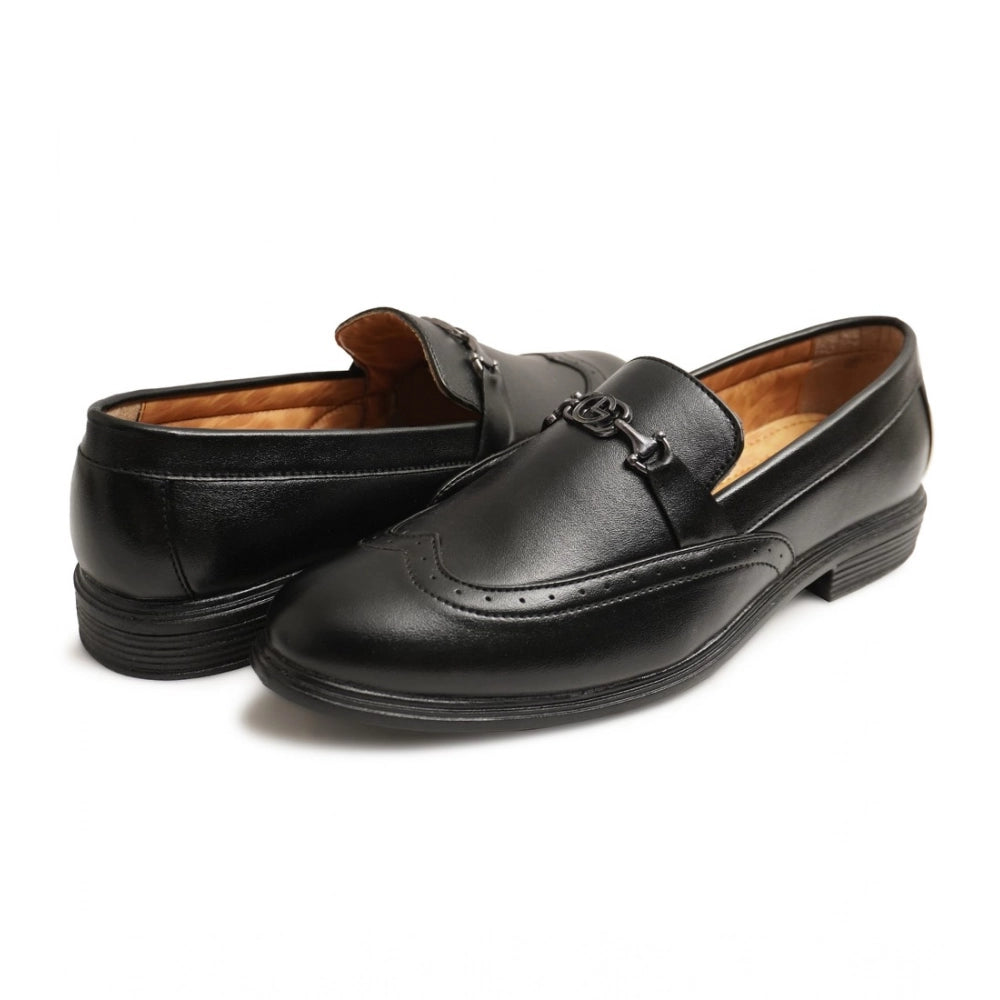 Men's Casual Faux Leather Solid Slip-on Formal Shoes (Black)