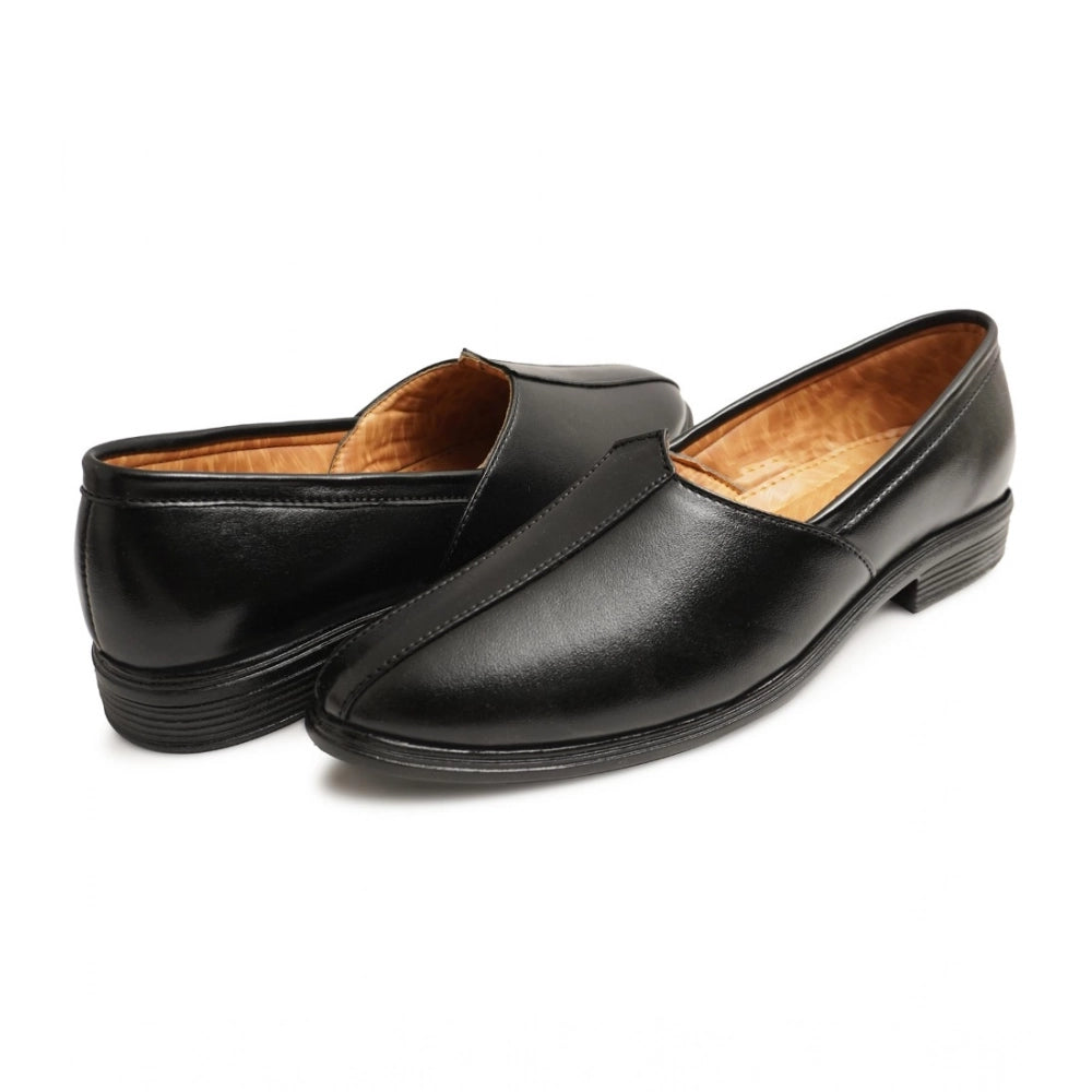 Men's Casual Faux Leather Solid Slip-on Formal Shoes (Black)