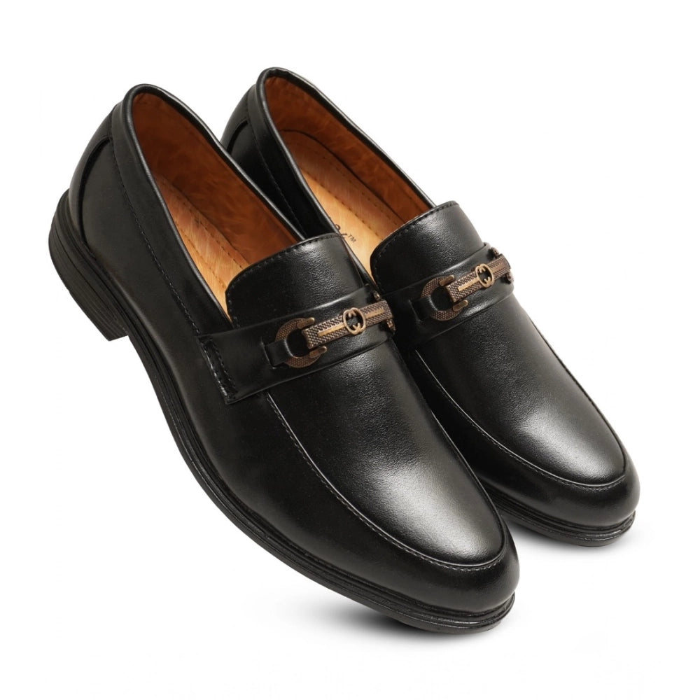 Men's Casual Faux Leather Solid Slip-on Formal Shoes (Black)