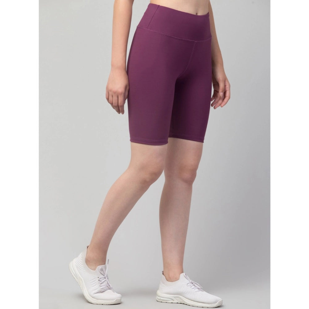 Women's Polyester Solid Above Knee High-Rise Shorts (Purple)