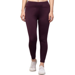 Women's Polyester Solid Ankle Length High-Rise Tights (Purple)