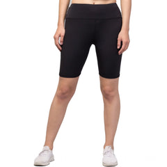 Women's Polyester Solid Above Knee High-Rise Shorts (Black)