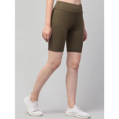 Women's Polyester Solid Above Knee High-Rise Shorts (Olive)